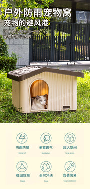 TUXTOOX All-Weather Semi-Enclosed Outdoor Cat House, Waterproof UV Sunproof Feral Cat Shelter with Removable Warm Cushion, Stable Moisture-Proof Foldable Portable Seasonal Pet Nest for Backyard, Balcony & Porch