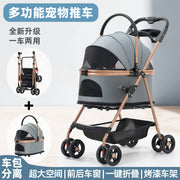 TUXTOOX Luxury Detachable Pet Stroller, 2-in-1 Foldable Travel Carriage & Portable Pet Carrier, One-Click Folding Panoramic View Pet Stroller with Paint-Coated Metal Frame and Storage Basket for Outdoor Travel & Car Riding