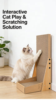TUXTOOX L-Shaped Vertical Cat Scratcher, Large Durable Corrugated Cardboard Scratch Pad with Solid Wooden Frame, Space-Saving Wall Mount Cat Furniture Protector, 2-in-1 Scratching & Lounge Rest Bed for Indoor Cats
