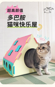 TUXTOOX House-Shaped Felt Cat House, Cozy Enclosed Cat Bed Cave, Scratch Resistant Durable Pet Sleeping Nest, Easy Assembly Portable Indoor Warm Hideout for Cats