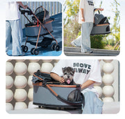 TUXTOOX Luxury Detachable Pet Stroller, 2-in-1 Foldable Travel Carriage & Portable Pet Carrier, One-Click Folding Panoramic View Pet Stroller with Paint-Coated Metal Frame and Storage Basket for Outdoor Travel & Car Riding