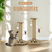 TUXTOOX Wooden Cat Scratching Post with Natural Sisal Rope, Interactive Cat Scratcher Tower with Hanging Ball & Teaser Wand, Stable Anti-Slip Base Furniture Protector Indoor Cat Claw Grinding Play Toy 46cm