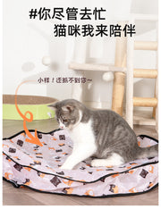 TUXTOOX Interactive Cat Hunting Cover Toy Set, Motion-Activated Sound Plush Ball with Hidden Chase Mat, Immersive Hide and Seek Cat Game, Collapsible Space-Saving Indoor Exercise Toy for Cats