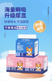 TUXTOOX 10PCS Disposable Pet Diapers, Super Absorbent Leak-Proof Dog and Cat Diapers, Soft Breathable Adjustable Fastener Nappies, Puppy Training Incontinence Heat Cycle Care Diapers for Female Male Pets