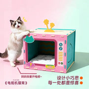 TUXTOOX TV-Shaped Felt Cat House, Enclosed Cozy Cat Bed Cave, Breathable Warm Felt Pet Sleeping Nest, Portable Easy-Assembly Indoor Hideout for Cats, Kittens & Small Pets