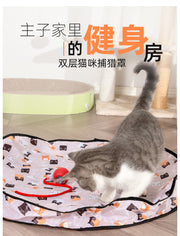 TUXTOOX Interactive Cat Hunting Cover Toy Set, Motion-Activated Sound Plush Ball with Hidden Chase Mat, Immersive Hide and Seek Cat Game, Collapsible Space-Saving Indoor Exercise Toy for Cats