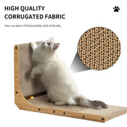 TUXTOOX L-Shaped Vertical Cat Scratcher, Large Durable Corrugated Cardboard Scratch Pad with Solid Wooden Frame, Space-Saving Wall Mount Cat Furniture Protector, 2-in-1 Scratching & Lounge Rest Bed for Indoor Cats