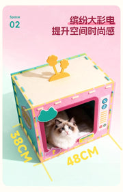 TUXTOOX TV-Shaped Felt Cat House, Enclosed Cozy Cat Bed Cave, Breathable Warm Felt Pet Sleeping Nest, Portable Easy-Assembly Indoor Hideout for Cats, Kittens & Small Pets