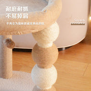 TUXTOOX All-in-One Sisal Cat Scratching Post with Elevated Cat Bed, Compact Stable Cat Tree Tower with Hanging Teaser Toys, Indoor Space-Saving Interactive Cat Activity Center for Indoor Cats