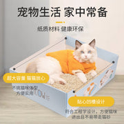 TUXTOOX Disposable Foldable Cat Litter Box, Thickened Waterproof Cardboard Cat Litter Tray, Large Capacity Portable Leak-Proof Cat Toilet, Odor Reduction Travel & Daily Temporary Litter Box for Indoor Cats（Random Pink or Blue）
