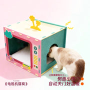 TUXTOOX TV-Shaped Felt Cat House, Enclosed Cozy Cat Bed Cave, Breathable Warm Felt Pet Sleeping Nest, Portable Easy-Assembly Indoor Hideout for Cats, Kittens & Small Pets