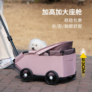 TUXTOOX 2-in-1 Foldable Pet Trolley & Shopping Cart, Lightweight Portable Pet Stroller with Adjustable Sunshade Canopy, Breathable Mesh Anti-Stress Outdoor Travel Carrier for Small Pets Up to 15 Lbs