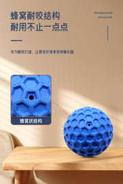 TUXTOOX Honeycomb Texture Dog Chew Ball Toy, Squeaky Interactive Bounce Rubber Ball, Durable Teeth Cleaning Teething Play Toy, Irregular Jumping Enrichment Toy for Small Medium Large Aggressive Chewers