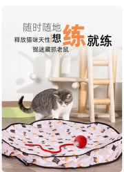 TUXTOOX Interactive Cat Hunting Cover Toy Set, Motion-Activated Sound Plush Ball with Hidden Chase Mat, Immersive Hide and Seek Cat Game, Collapsible Space-Saving Indoor Exercise Toy for Cats