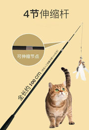 TUXTOOX 71 Inch Extra Long Telescopic Cat Wand Toy Set, Retractable Carbon Fiber Cat Teaser with Worm, Flower & Feather Replacement Refills, Anti-Slip Ergonomic Handle Interactive Bonding Exercise Toy for Indoor Cats