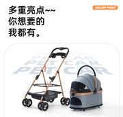 TUXTOOX Luxury Detachable Pet Stroller, 2-in-1 Foldable Travel Carriage & Portable Pet Carrier, One-Click Folding Panoramic View Pet Stroller with Paint-Coated Metal Frame and Storage Basket for Outdoor Travel & Car Riding