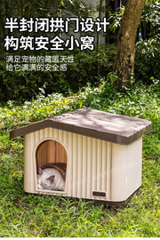 TUXTOOX All-Weather Semi-Enclosed Outdoor Cat House, Waterproof UV Sunproof Feral Cat Shelter with Removable Warm Cushion, Stable Moisture-Proof Foldable Portable Seasonal Pet Nest for Backyard, Balcony & Porch
