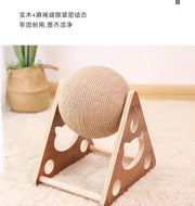 TUXTOOX Rotating Sisal Cat Scratching Ball Toy, Interactive Wooden Stand Cat Scratcher, Durable Indoor Claw Grinding Toy, Anti-Scratch Furniture Protection Exercise Play Toy for All Indoor Cats
