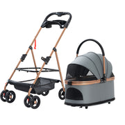 TUXTOOX Luxury Detachable Pet Stroller, 2-in-1 Foldable Travel Carriage & Portable Pet Carrier, One-Click Folding Panoramic View Pet Stroller with Paint-Coated Metal Frame and Storage Basket for Outdoor Travel & Car Riding