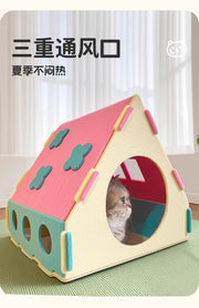 TUXTOOX House-Shaped Felt Cat House, Cozy Enclosed Cat Bed Cave, Scratch Resistant Durable Pet Sleeping Nest, Easy Assembly Portable Indoor Warm Hideout for Cats