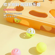 TUXTOOX 3-in-1 Cat Puzzle Toy Box, Interactive Enrichment Hunting Toy with Feather Teaser & Bell Balls, Stable Anti-Slip Mental Stimulation Boredom Relief Indoor Play Toy for Cats