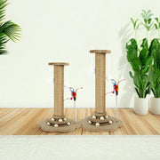 TUXTOOX Wooden Cat Scratching Post with Natural Sisal Rope, Interactive Cat Scratcher Tower with Hanging Ball & Teaser Wand, Stable Anti-Slip Base Furniture Protector Indoor Cat Claw Grinding Play Toy 46cm
