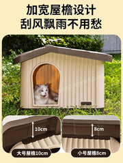 TUXTOOX All-Weather Semi-Enclosed Outdoor Cat House, Waterproof UV Sunproof Feral Cat Shelter with Removable Warm Cushion, Stable Moisture-Proof Foldable Portable Seasonal Pet Nest for Backyard, Balcony & Porch