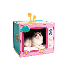 TUXTOOX TV-Shaped Felt Cat House, Enclosed Cozy Cat Bed Cave, Breathable Warm Felt Pet Sleeping Nest, Portable Easy-Assembly Indoor Hideout for Cats, Kittens & Small Pets