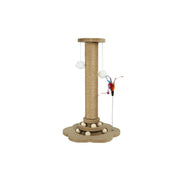 TUXTOOX Wooden Cat Scratching Post with Natural Sisal Rope, Interactive Cat Scratcher Tower with Hanging Ball & Teaser Wand, Stable Anti-Slip Base Furniture Protector Indoor Cat Claw Grinding Play Toy 46cm