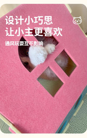 TUXTOOX House-Shaped Felt Cat House, Cozy Enclosed Cat Bed Cave, Scratch Resistant Durable Pet Sleeping Nest, Easy Assembly Portable Indoor Warm Hideout for Cats