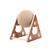 TUXTOOX Rotating Sisal Cat Scratching Ball Toy, Interactive Wooden Stand Cat Scratcher, Durable Indoor Claw Grinding Toy, Anti-Scratch Furniture Protection Exercise Play Toy for All Indoor Cats