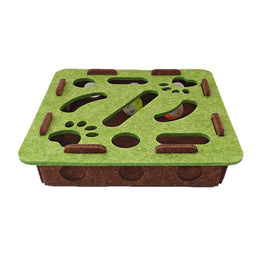 TUXTOOX 2-in-1 Felt Cat Puzzle Scratching Board, Interactive IQ Training Hunting Toy with Rolling Bell Ball, Indoor Cat Enrichment Boredom Relief Scratch Play Board for Single & Multi Cats