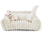 TUXTOOX Luxury Striped Plush Pet Sofa Bed, High Resilience Ergonomic Bolster Nest, Removable Washable Cover Soft Warm Indoor Dog Cat Bed
