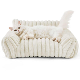 TUXTOOX Luxury Striped Plush Pet Sofa Bed, High Resilience Ergonomic Bolster Nest, Removable Washable Cover Soft Warm Indoor Dog Cat Bed