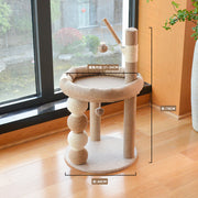 TUXTOOX All-in-One Sisal Cat Scratching Post with Elevated Cat Bed, Compact Stable Cat Tree Tower with Hanging Teaser Toys, Indoor Space-Saving Interactive Cat Activity Center for Indoor Cats