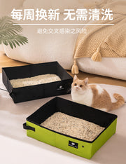 TUXTOOX Portable Foldable Cat Litter Box, Large Capacity Waterproof Travel Cat Toilet, 600D Leak-Proof Outdoor Litter Pan, Durable Easy-Clean Travel Cat Potty for Cats Up to 20 lbs