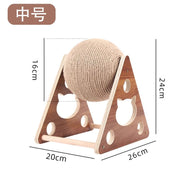 TUXTOOX Rotating Sisal Cat Scratching Ball Toy, Interactive Wooden Stand Cat Scratcher, Durable Indoor Claw Grinding Toy, Anti-Scratch Furniture Protection Exercise Play Toy for All Indoor Cats