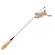 TUXTOOX Interactive Cat Teaser Wand with Natural Feathers & Bell, Flexible Spring Wooden Handle Cat Toy, Detachable Replaceable Feather Attachment Interactive Hunting Play Toy for Indoor Cats