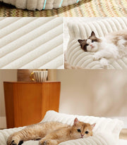 TUXTOOX Luxury Striped Plush Pet Sofa Bed, High Resilience Ergonomic Bolster Nest, Removable Washable Cover Soft Warm Indoor Dog Cat Bed