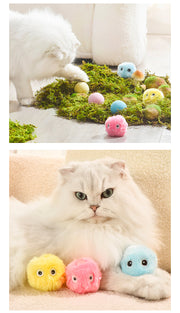 TUXTOOX USB Rechargeable Interactive Cat Toy Ball, Motion Activated Plush Sound Cat Ball, Durable Bite-Resistant Automatic Hunting Exercise Toy, Self-Play Boredom Relief Toy for Indoor Cats & Kittens