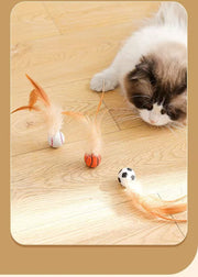 TUXTOOX Interactive Cat Ball Toys with Feather Teaser, Quiet Rolling Bouncy Silicone Sports Ball, Durable Bite Resistant Indoor Chase Exercise Toy, Low Noise Hunting Stimulation Play Toy for Cats