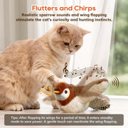 Flappy Bird Toy for Cats Simulated Flappy Flying Bird Toy Interactive Flapping Chirping Sparrow Bird Toy for Indoor Cats Touch Activated USB Rechargeable Toy