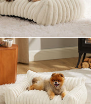TUXTOOX Luxury Striped Plush Pet Sofa Bed, High Resilience Ergonomic Bolster Nest, Removable Washable Cover Soft Warm Indoor Dog Cat Bed