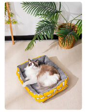 TUXTOOX Cozy Raised Edge Pet Bed, Soft Plush Bolster Sofa Bed for Cats & Small Medium Dogs, High Resilience Shape Retention Bed, Breathable & Moisture-Proof Non-Slip Bottom, Lightweight Portable Sleeping Cushion