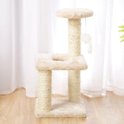 TUXTOOX 2-Tier Space-Saving Cat Tree, Mini Cat Tower with Natural Sisal Scratching Posts, Soft Plush Lounge Platform & Interactive Hanging Ball Toy, Stable Anti-Wobble Indoor Cat Furniture for Small Apartments