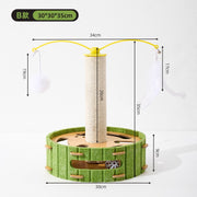 TUXTOOX 4-in-1 Interactive Cat Scratching Post & Felt Puzzle Toy, Indoor Cat Enrichment Play Box with Sisal Scratcher, Feather Teaser & Rolling Bell Balls, Quiet Boredom Relief Exercise Play Center for Indoor Cats