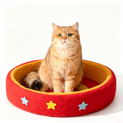TUXTOOX Woven Cat Bed Basket with Hanging Toy Ball, Cozy Round Plush Pet Nest, Wear-Resistant Breathable Handwoven Cat Lounger, Lightweight Portable Stylish Indoor Sleeping Bed for Small Cats & Pets