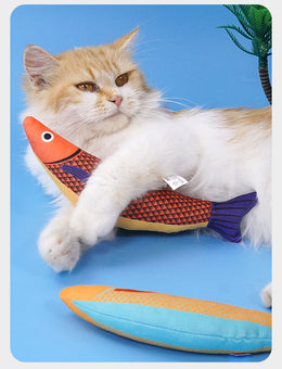 TUXTOOX Catnip Fish Toy with Sound, Interactive Plush Kicker Toy for Cats, Bite-Resistant & Washable Soft Chew Toy, Stress Relief & Energy Burning Indoor Cat Play Toy - Orange / Green / Yellow
