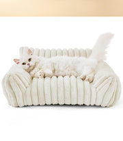 TUXTOOX Luxury Striped Plush Pet Sofa Bed, High Resilience Ergonomic Bolster Nest, Removable Washable Cover Soft Warm Indoor Dog Cat Bed