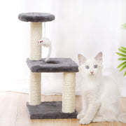 TUXTOOX 2-Tier Space-Saving Cat Tree, Mini Cat Tower with Natural Sisal Scratching Posts, Soft Plush Lounge Platform & Interactive Hanging Ball Toy, Stable Anti-Wobble Indoor Cat Furniture for Small Apartments